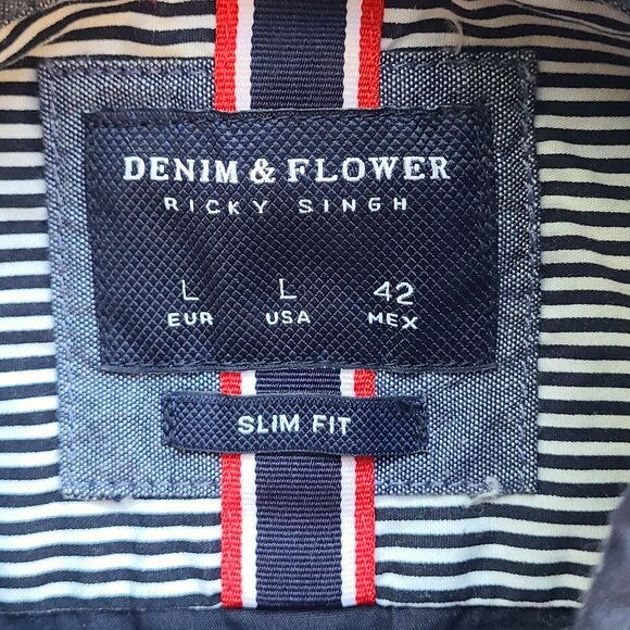 slim fit short sleeve dark blue button down with white skull print size L - Picture 7 of 7